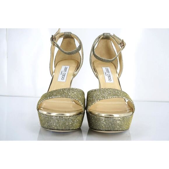 Jimmy Choo Kayden Bronze Glitter Platform Strappy Sandal SZ 40.5 10.5 NIB $895 - Picture 6 of 11